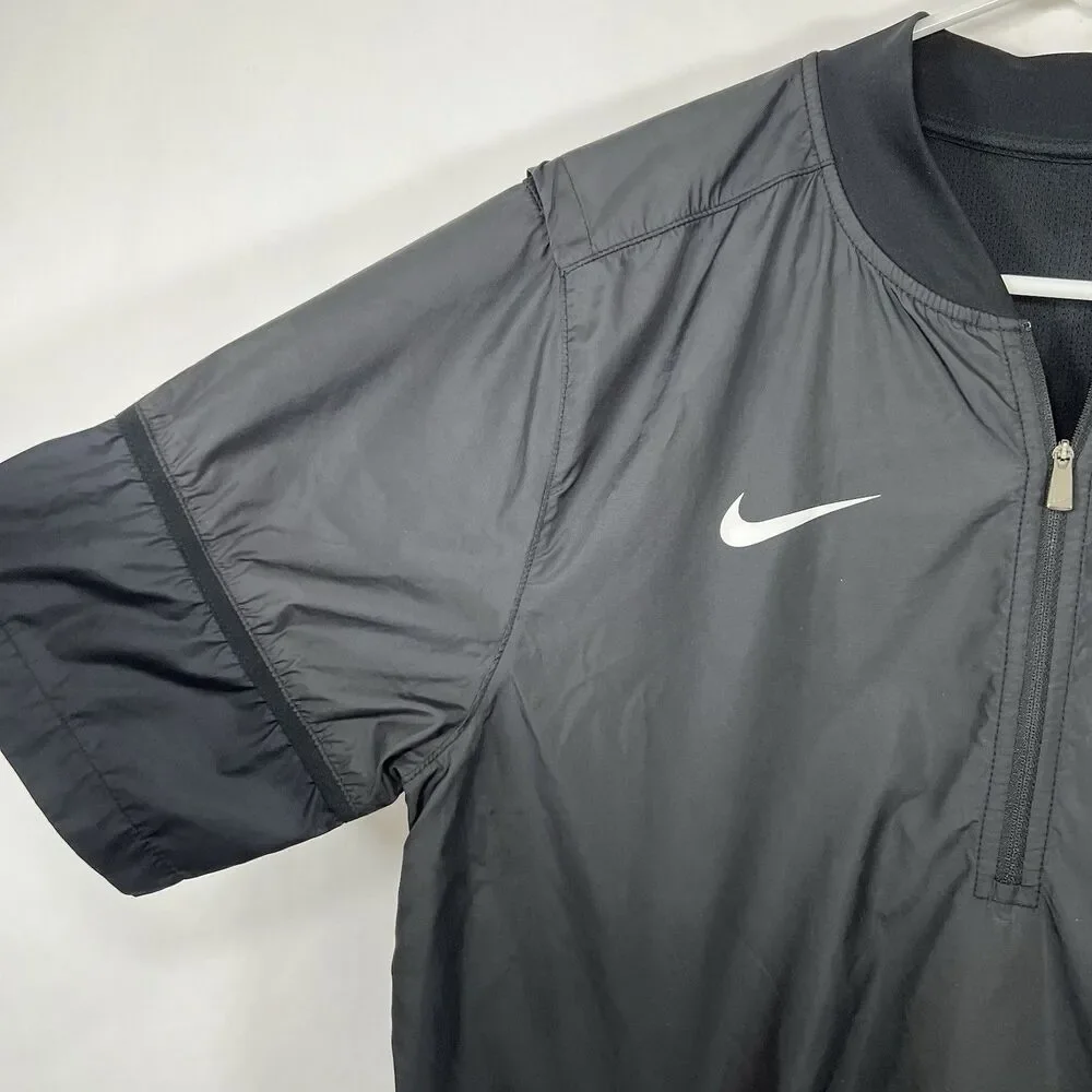 Nike Short Sleeve 1/4 Zip Woven Coaches Jacket Mens Size Small Black Windbreaker